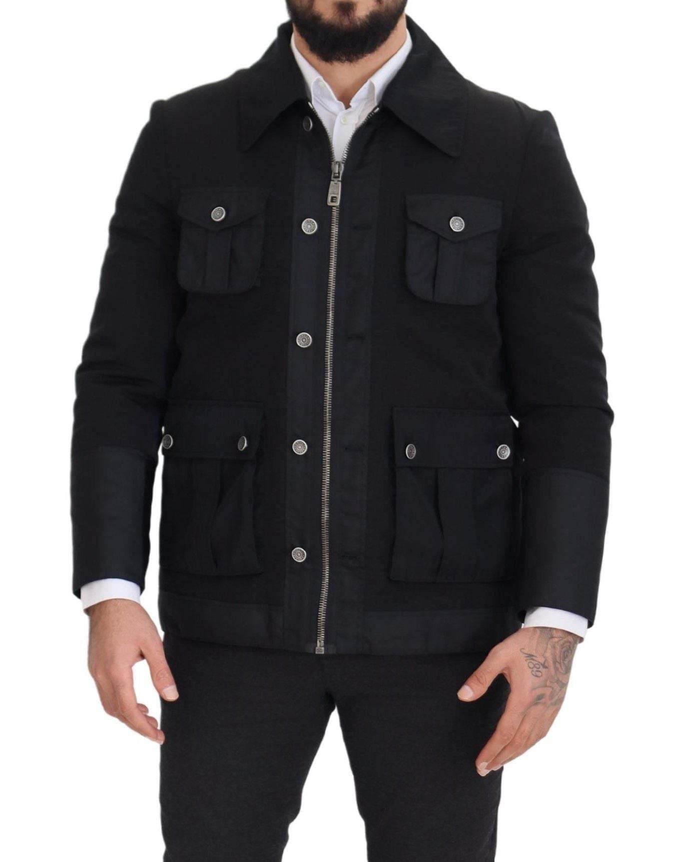 Dolce & Gabbana Black Wool Collared Full Zip Jacket - Hilstor
