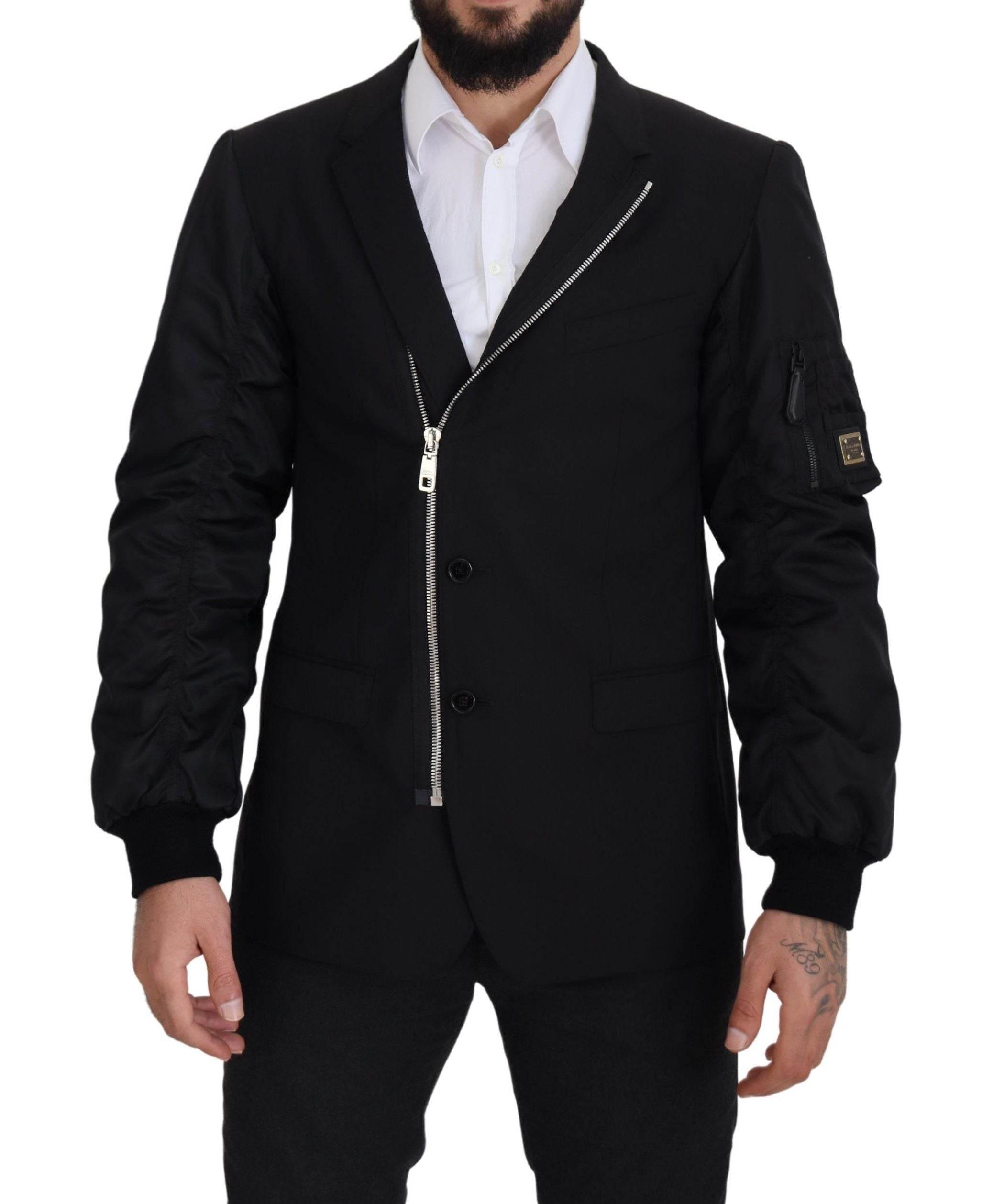 Dolce & Gabbana Black Wool Full Zip Long Sleeves Jacket - Hilstor