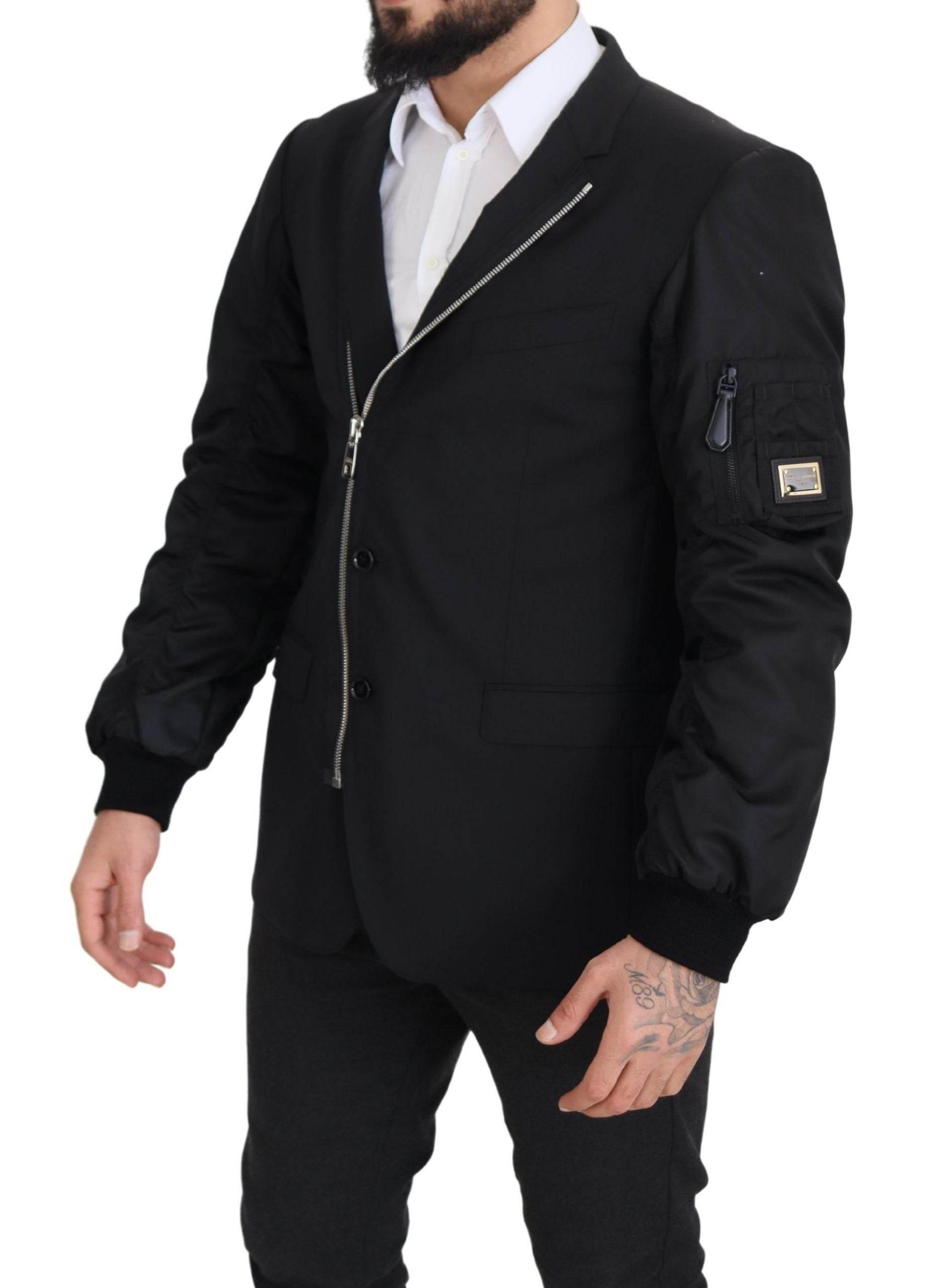 Dolce & Gabbana Black Wool Full Zip Long Sleeves Jacket - Hilstor