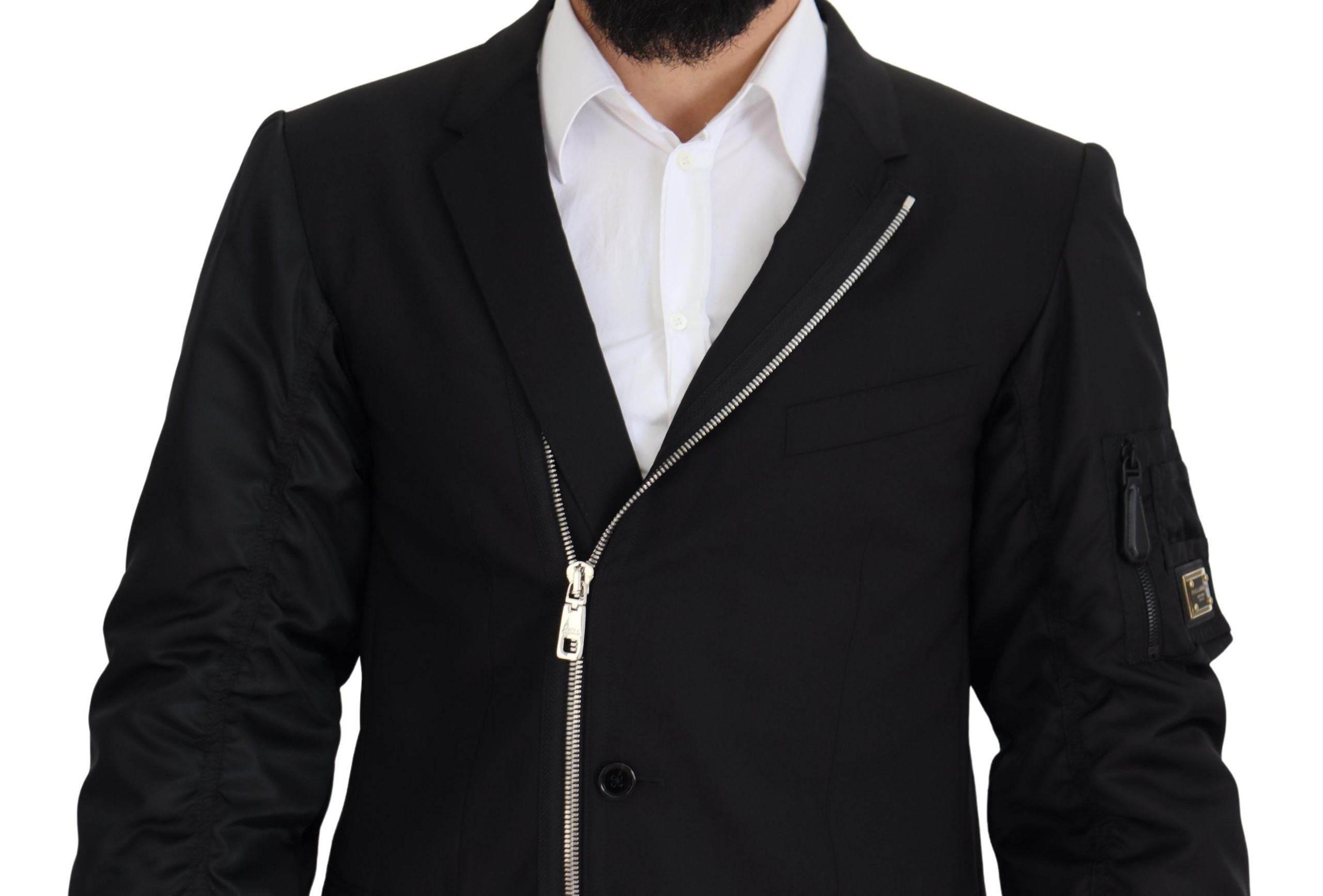 Dolce & Gabbana Black Wool Full Zip Long Sleeves Jacket - Hilstor
