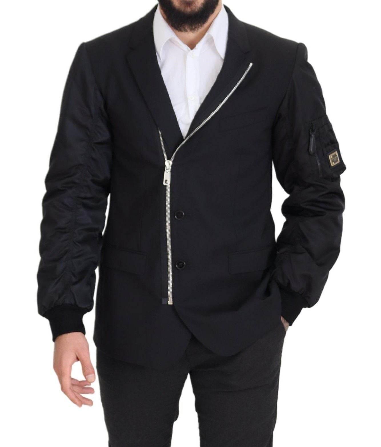 Dolce & Gabbana Black Wool Full Zip Long Sleeves Jacket - Hilstor