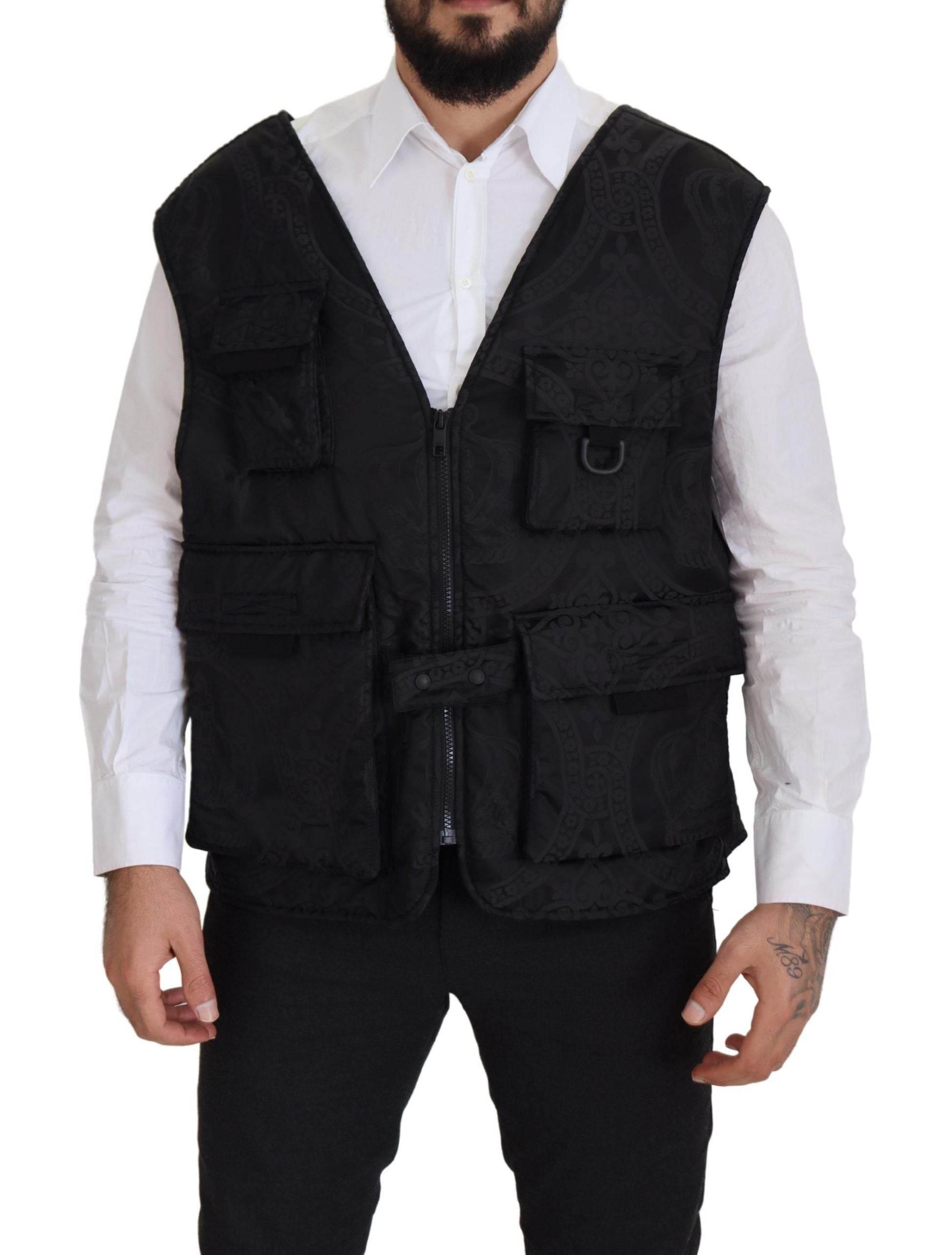 Dolce & Gabbana Black Nylon Full Zip Sleeveless Jacket - Hilstor