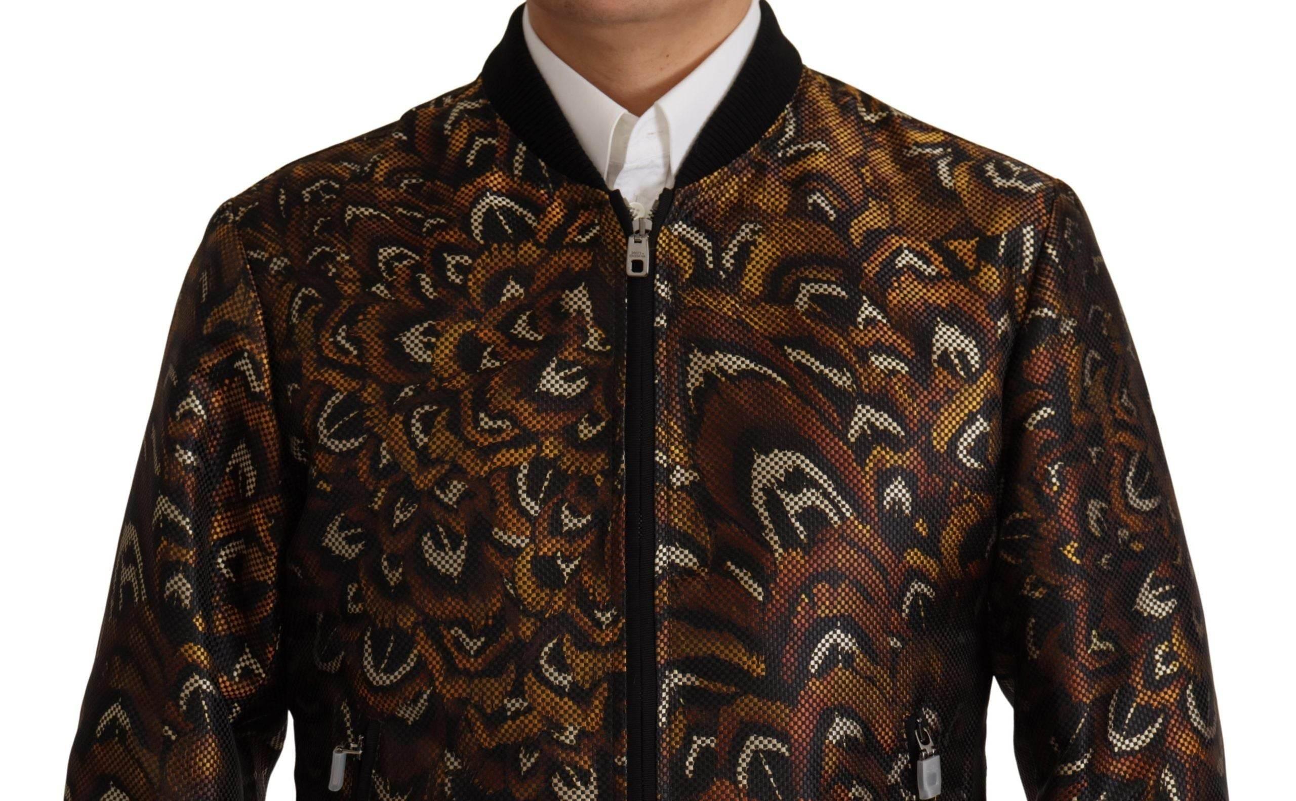 Dolce & Gabbana Brown Feather Full Zip Blouson Jacket - Hilstor