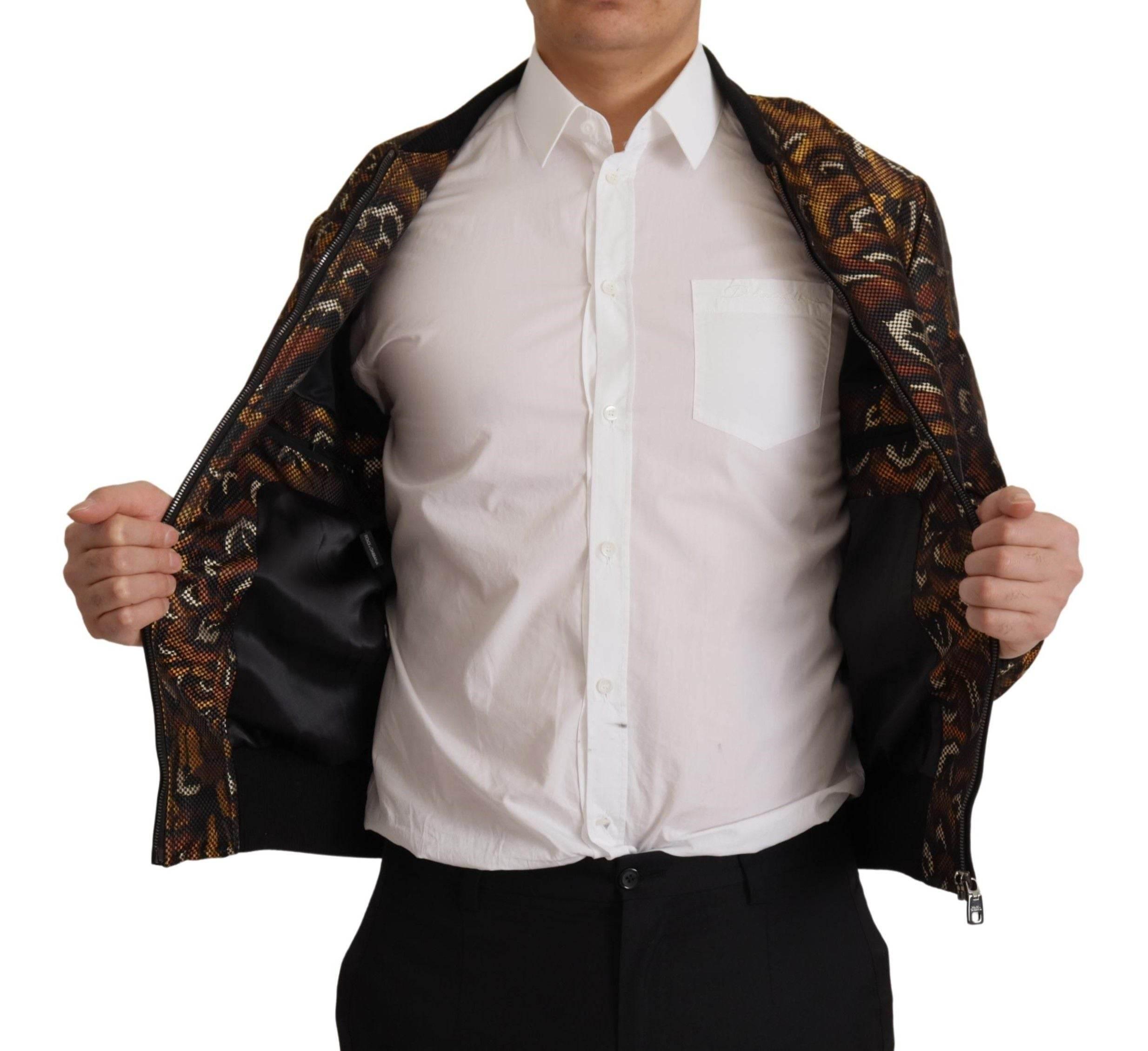 Dolce & Gabbana Brown Feather Full Zip Blouson Jacket - Hilstor