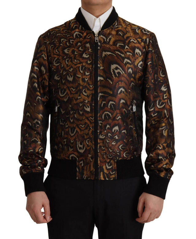 Dolce & Gabbana Brown Feather Full Zip Blouson Jacket - Hilstor