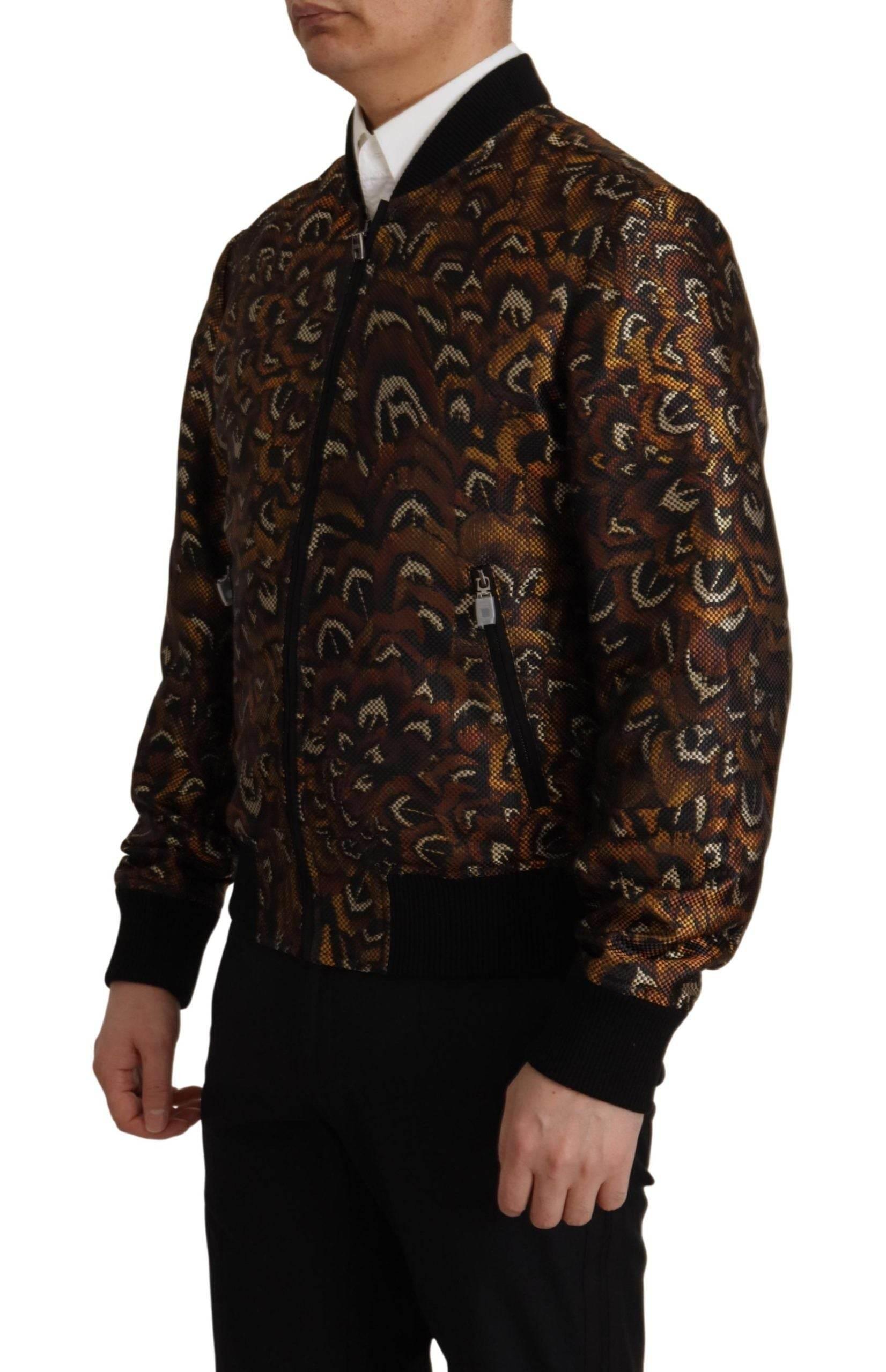 Dolce & Gabbana Brown Feather Full Zip Blouson Jacket - Hilstor