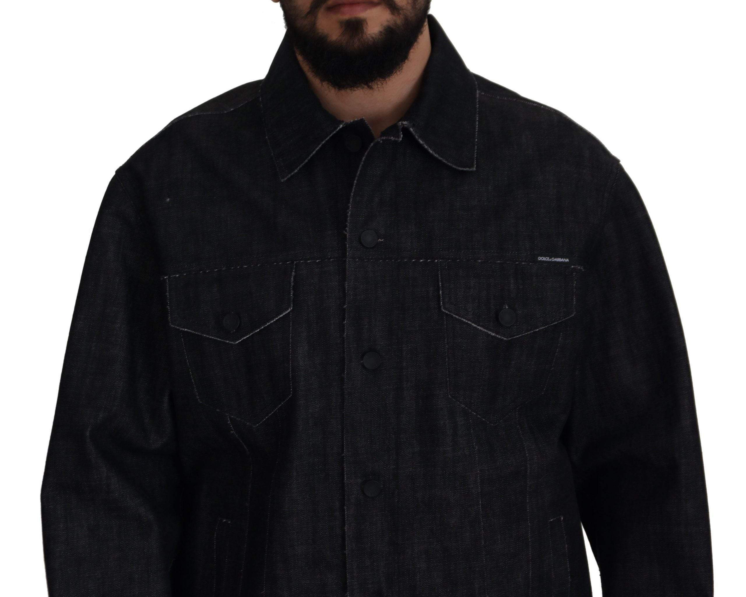 Dolce & Gabbana Black Cotton Full Button Denim Jacket - Hilstor