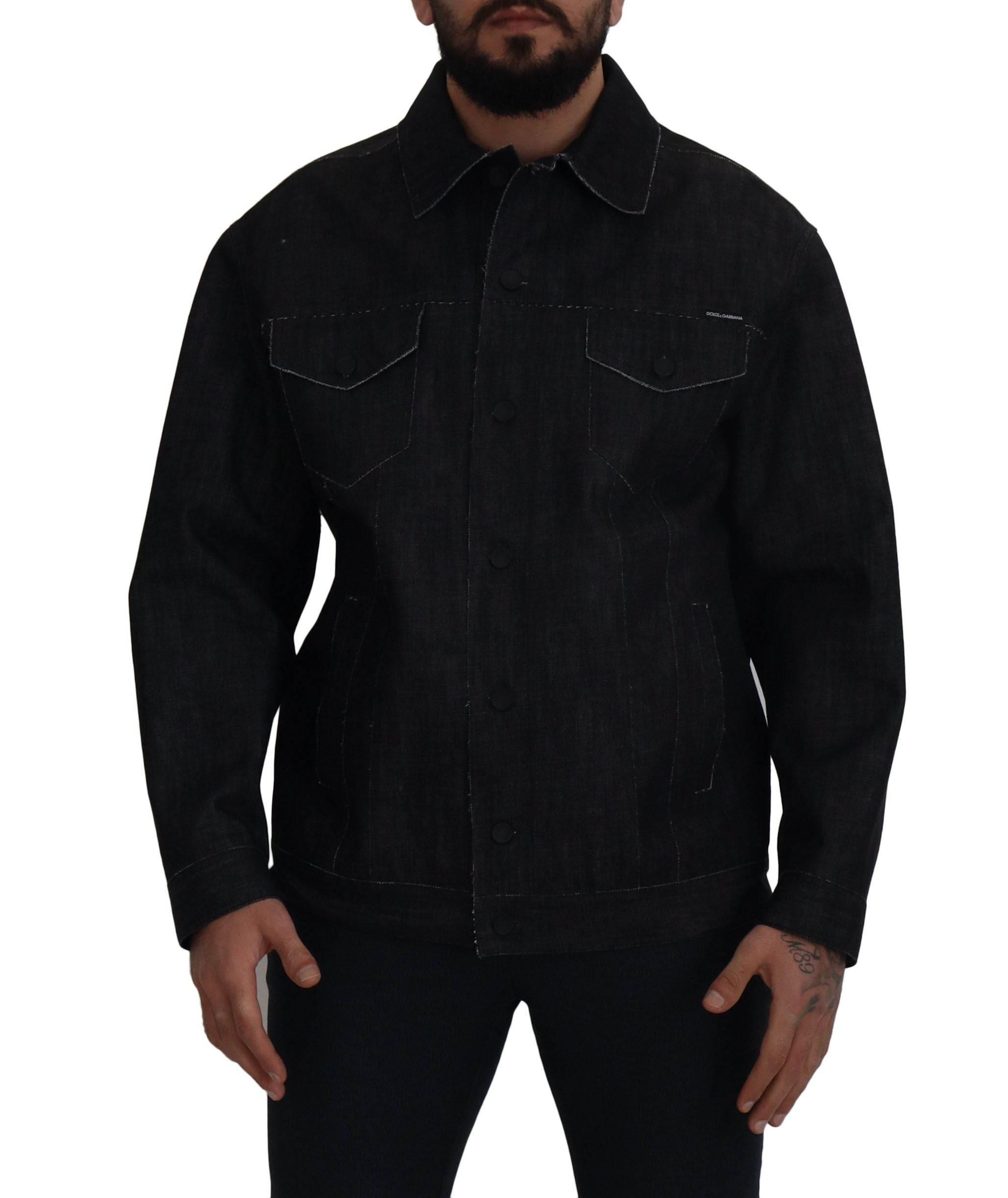 Dolce & Gabbana Black Cotton Full Button Denim Jacket - Hilstor