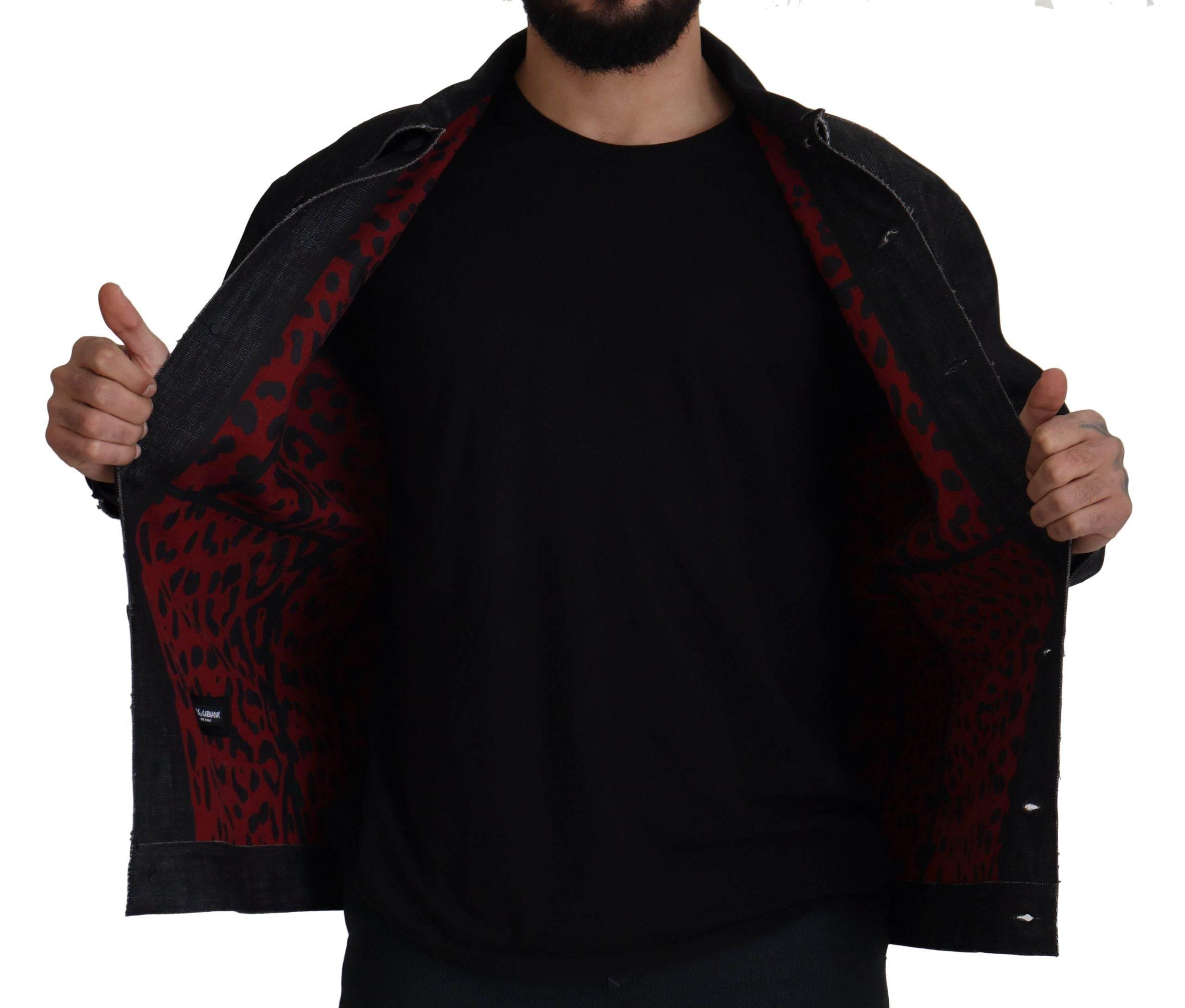 Dolce & Gabbana Black Cotton Full Button Denim Jacket - Hilstor