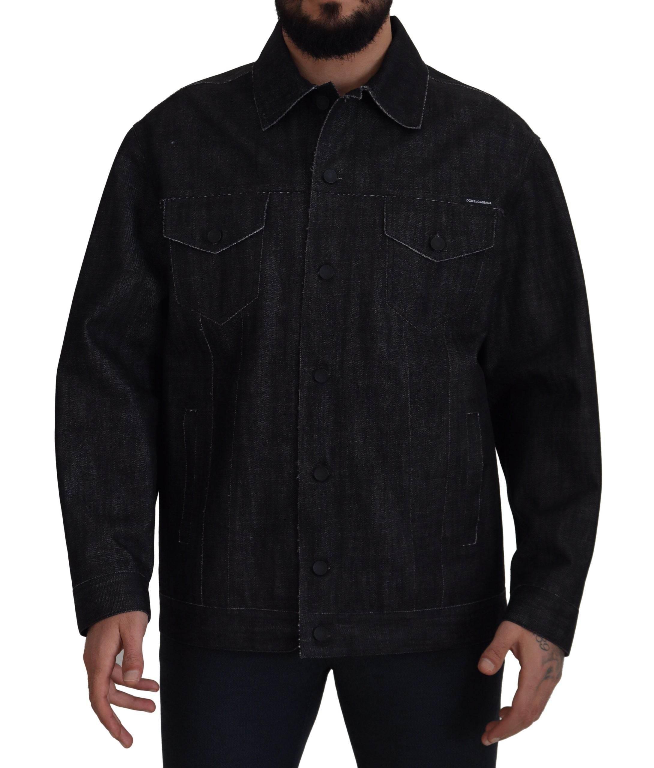 Dolce & Gabbana Black Cotton Full Button Denim Jacket - Hilstor