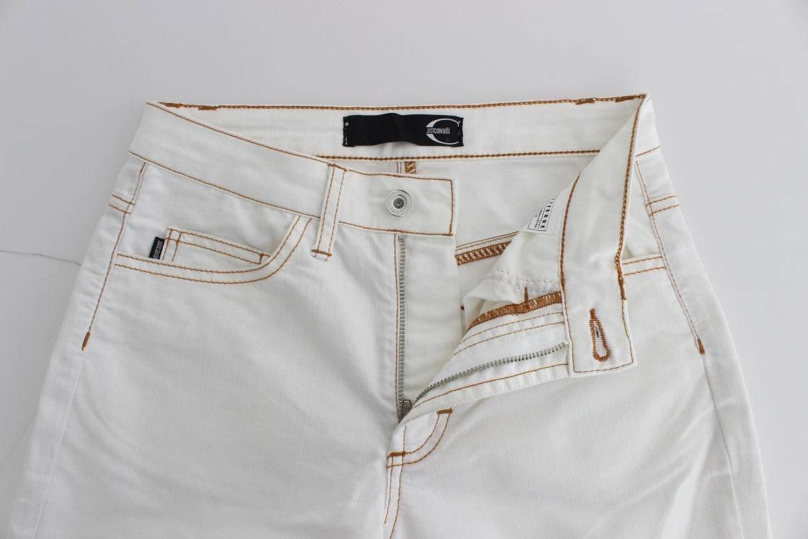 Cavalli White Cotton Blend Slim Fit Jeans - Hilstor