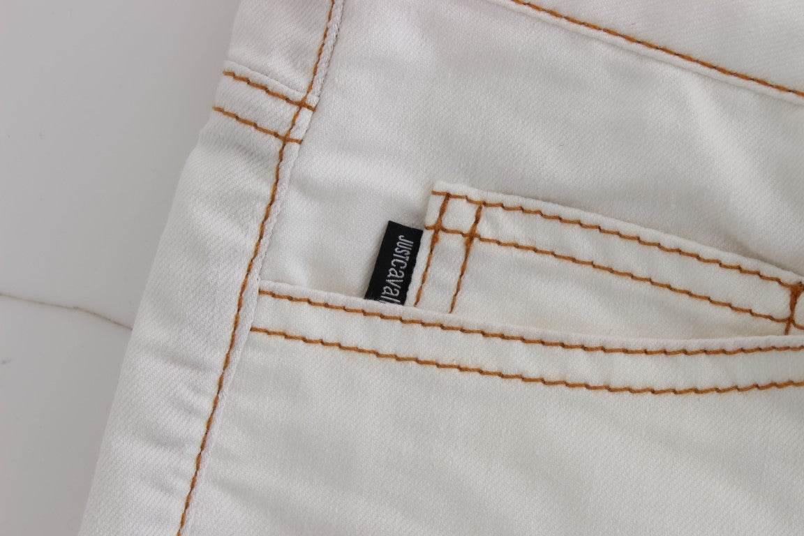 Cavalli White Cotton Blend Slim Fit Jeans - Hilstor