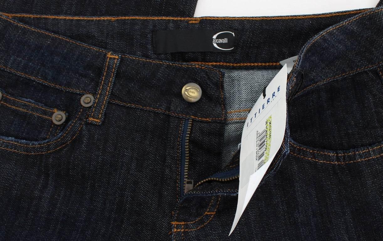 Cavalli Blue Cotton Straight Fit Stretch Jeans - Hilstor