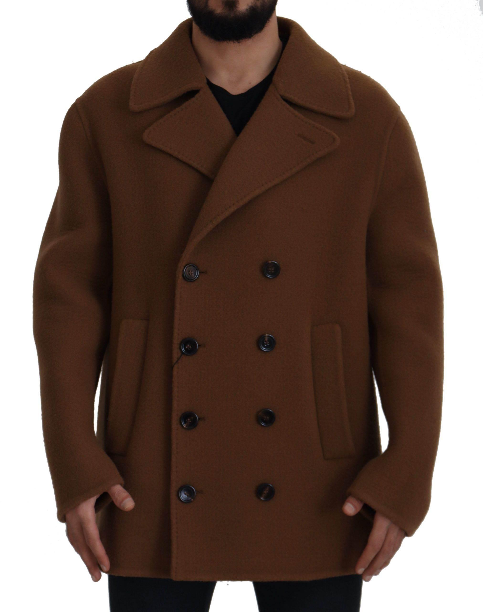 Dolce & Gabbana Brown Nylon Double Breasted Coat Jacket - Hilstor