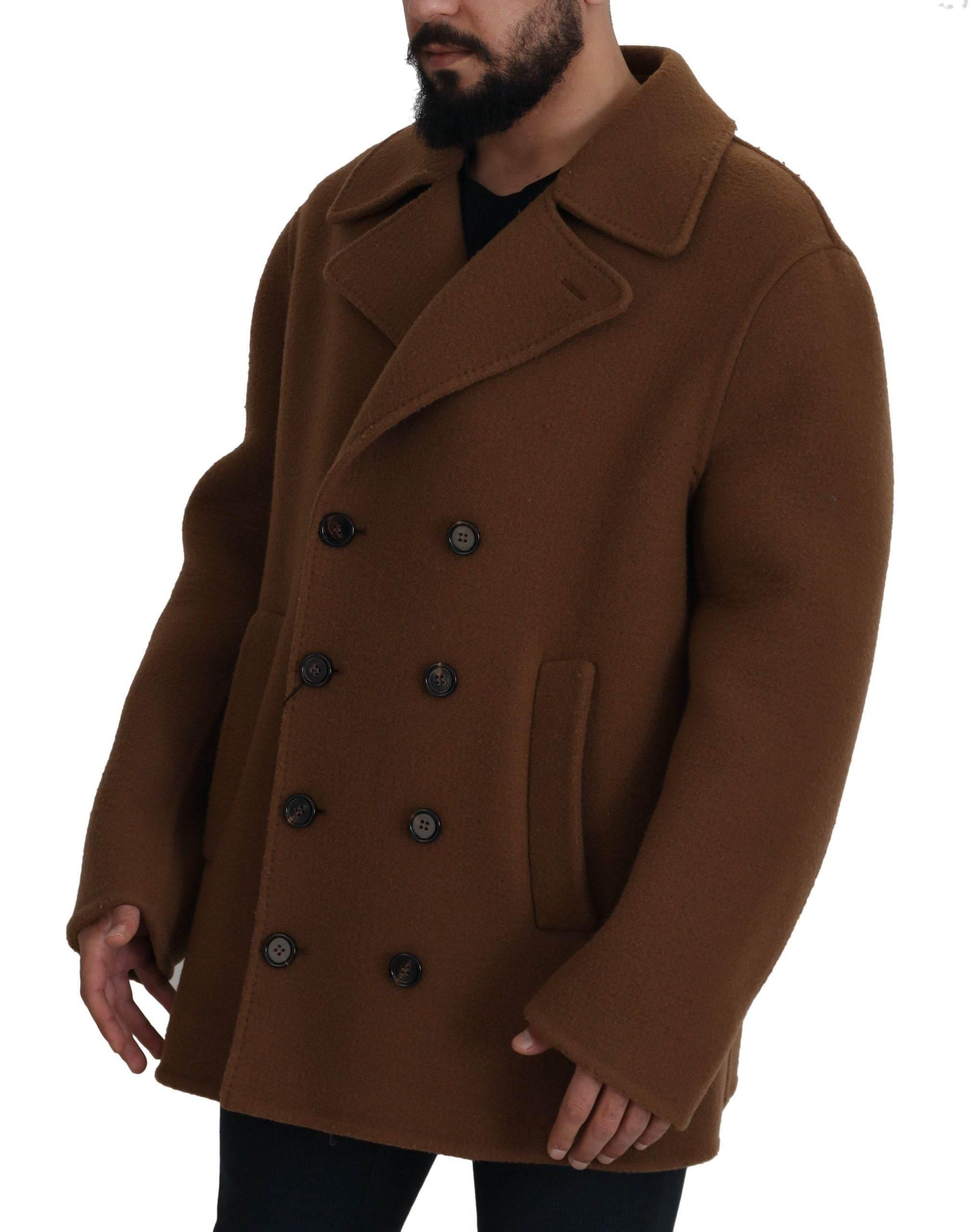 Dolce & Gabbana Brown Nylon Double Breasted Coat Jacket - Hilstor