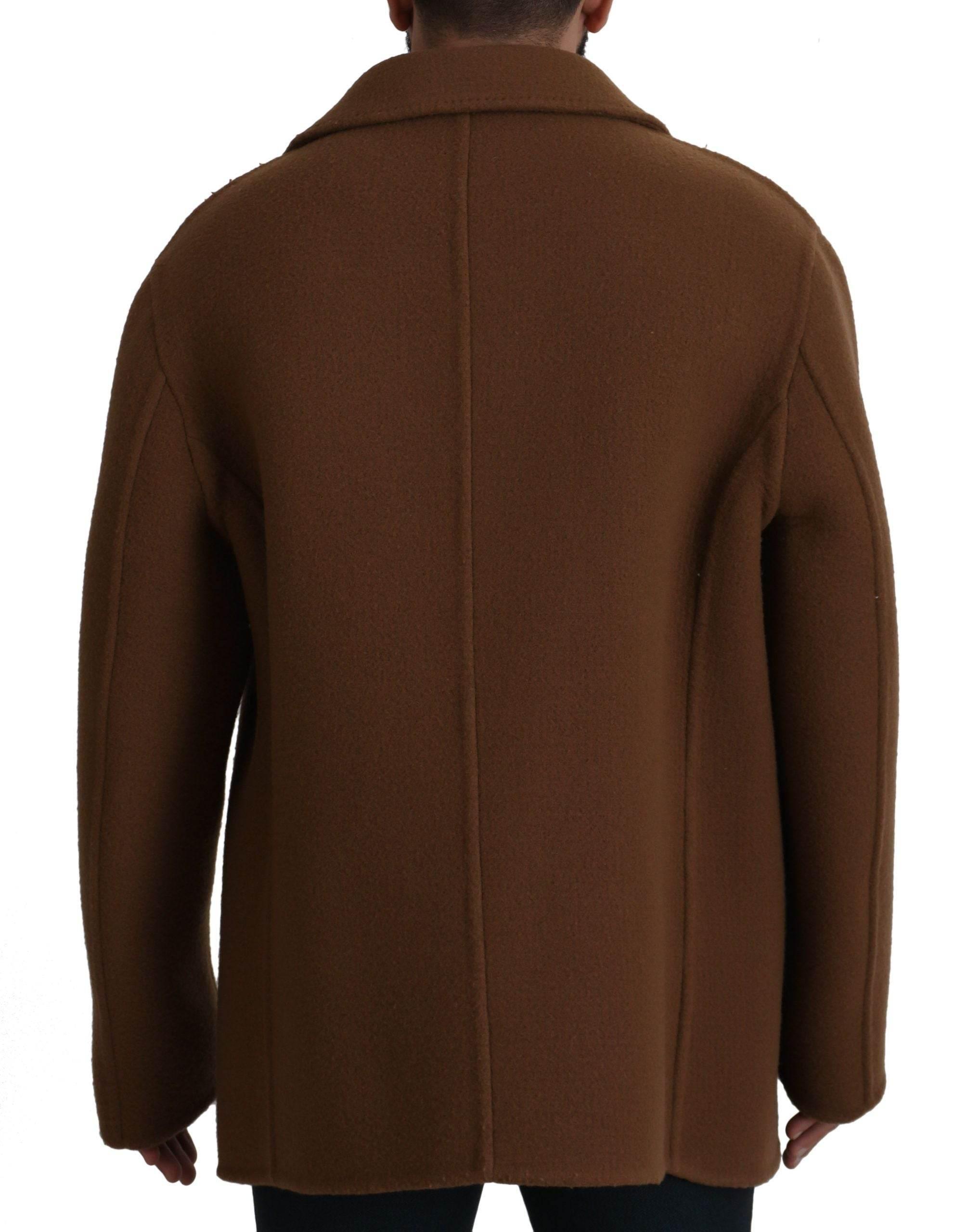 Dolce & Gabbana Brown Nylon Double Breasted Coat Jacket - Hilstor