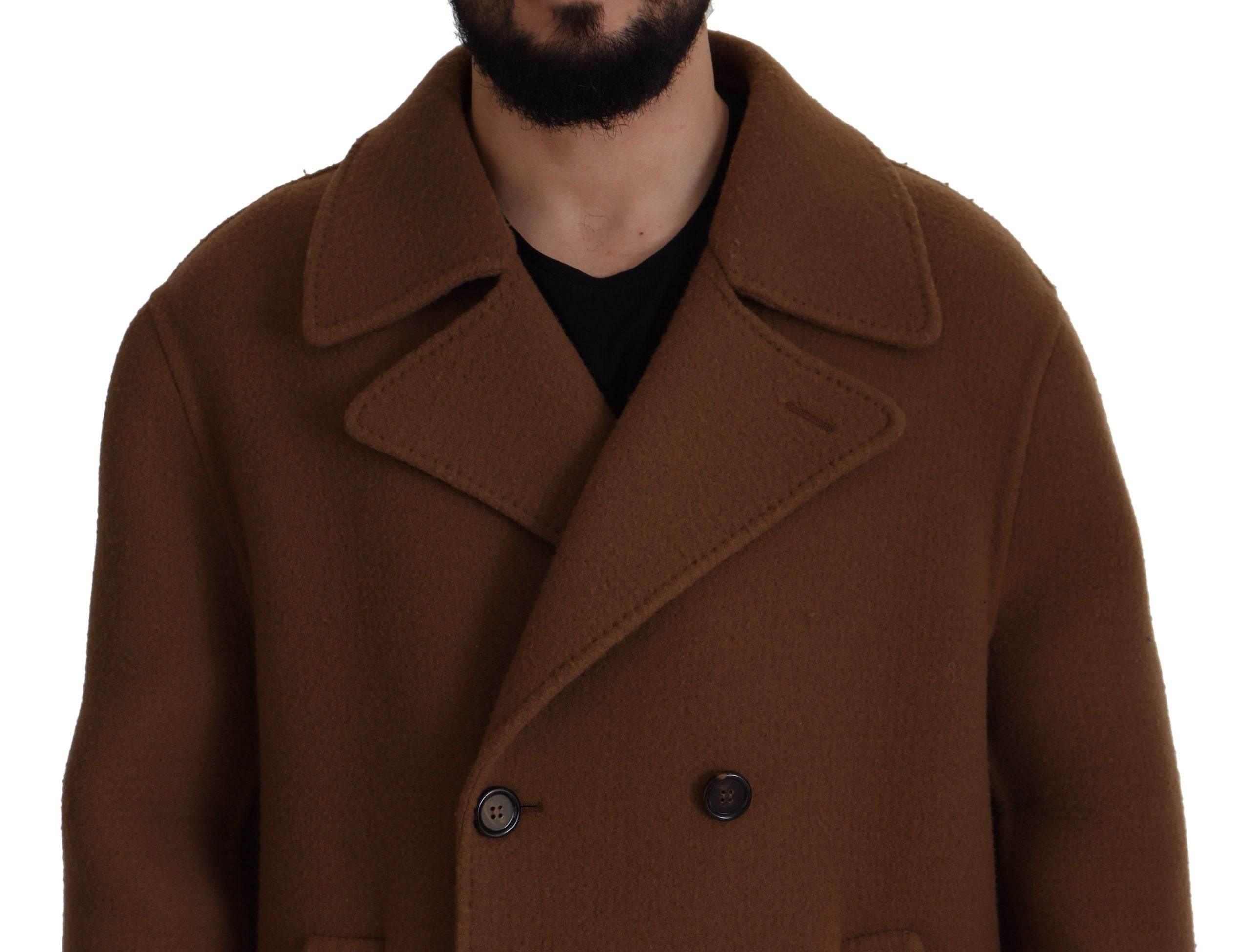 Dolce & Gabbana Brown Nylon Double Breasted Coat Jacket - Hilstor