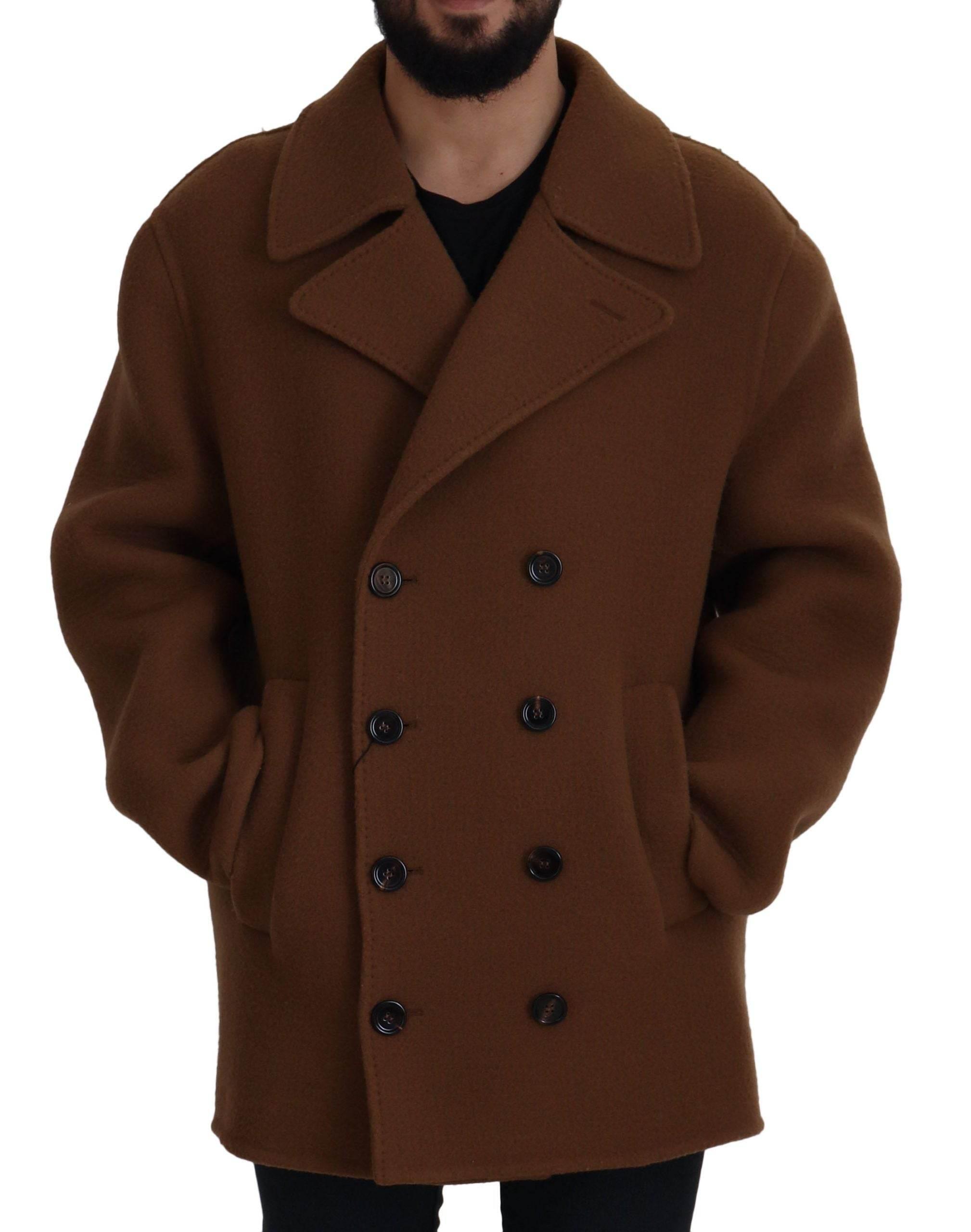 Dolce & Gabbana Brown Nylon Double Breasted Coat Jacket - Hilstor