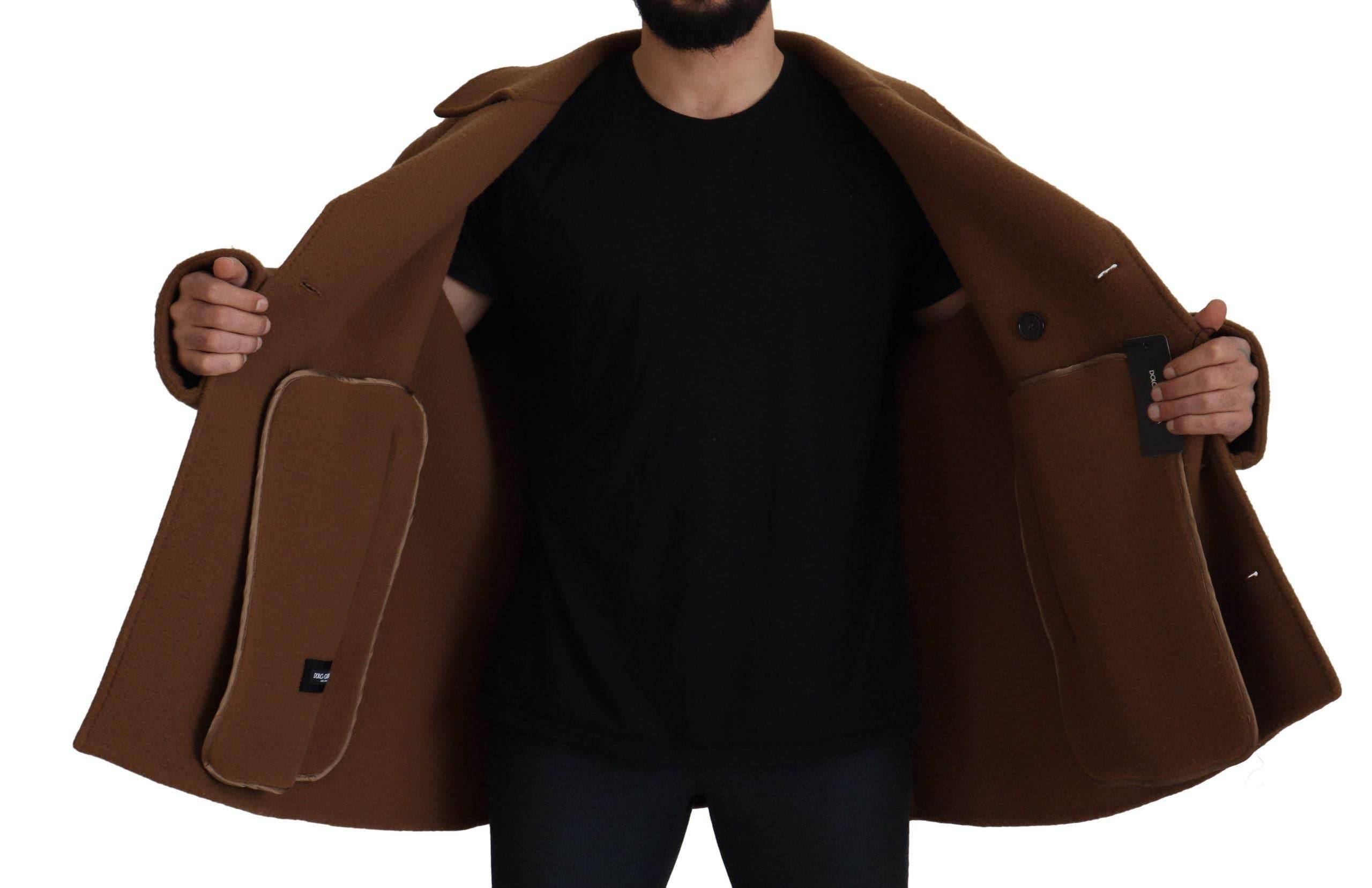 Dolce & Gabbana Brown Nylon Double Breasted Coat Jacket - Hilstor