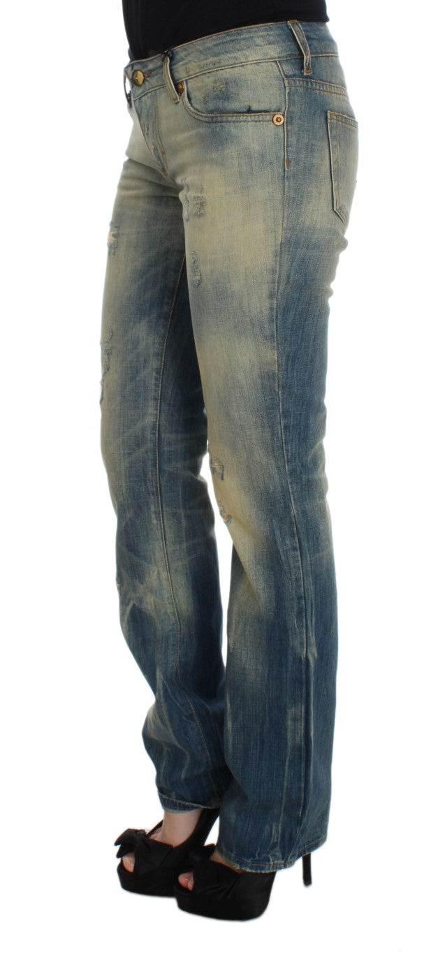 Cavalli Blue Wash Cotton Slim Fit Bootcut Jeans - Hilstor