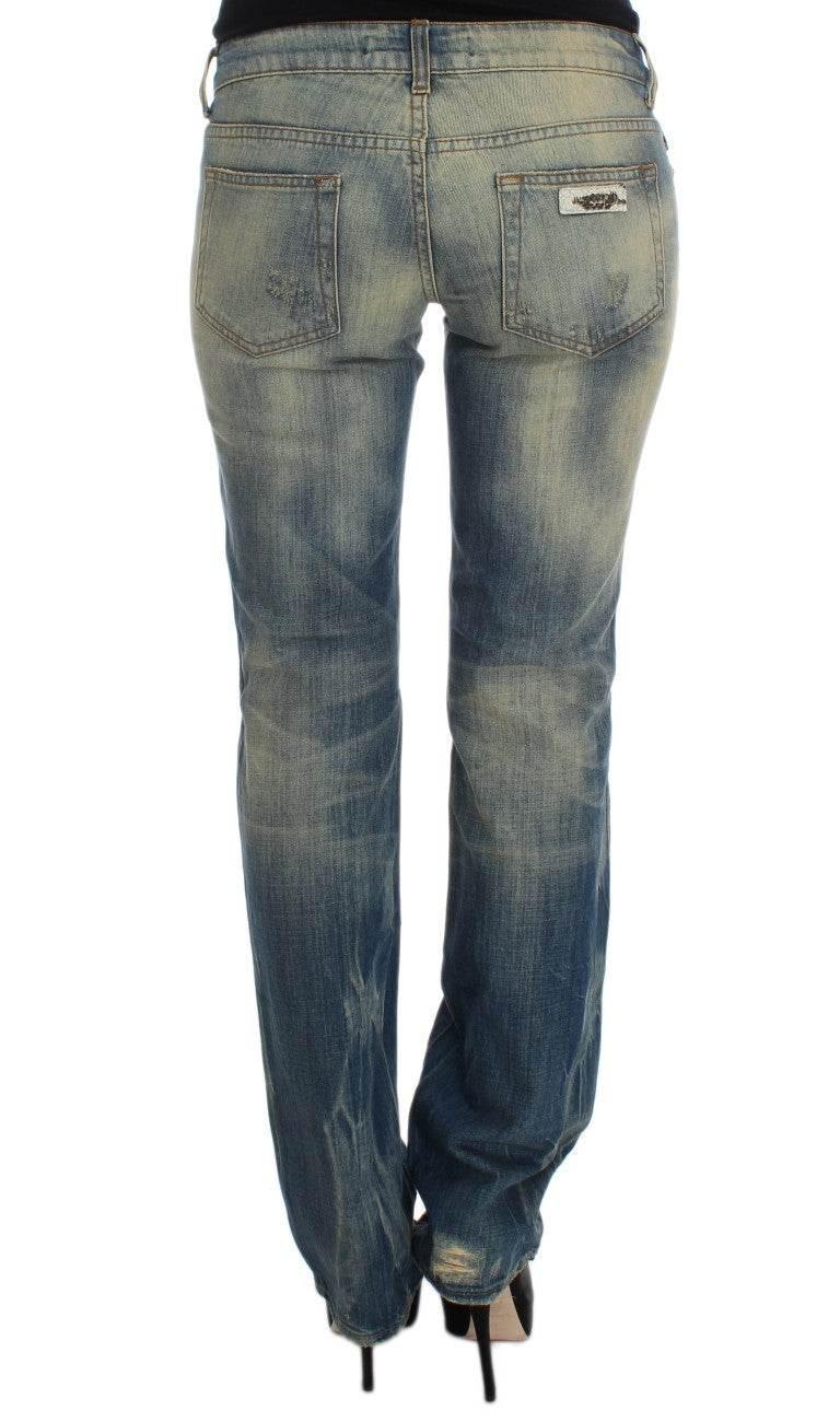 Cavalli Blue Wash Cotton Slim Fit Bootcut Jeans - Hilstor