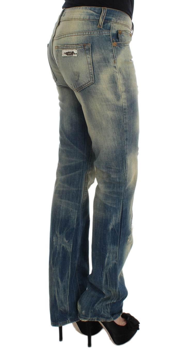 Cavalli Blue Wash Cotton Slim Fit Bootcut Jeans - Hilstor