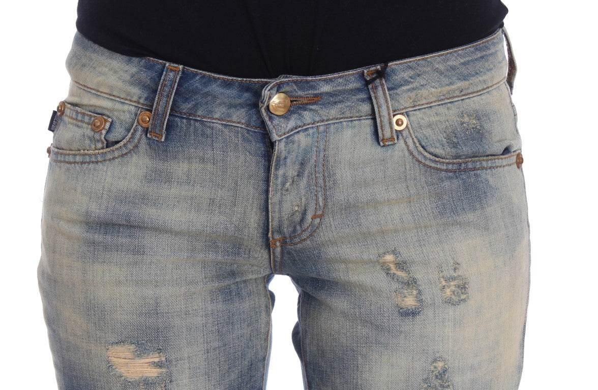 Cavalli Blue Wash Cotton Slim Fit Bootcut Jeans - Hilstor