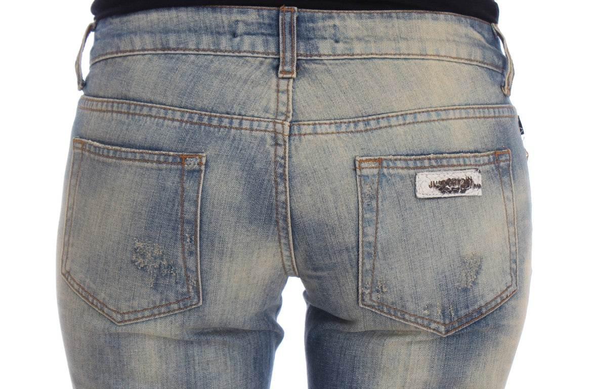 Cavalli Blue Wash Cotton Slim Fit Bootcut Jeans - Hilstor