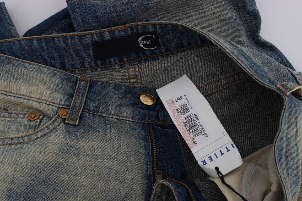 Cavalli Blue Wash Cotton Slim Fit Bootcut Jeans - Hilstor