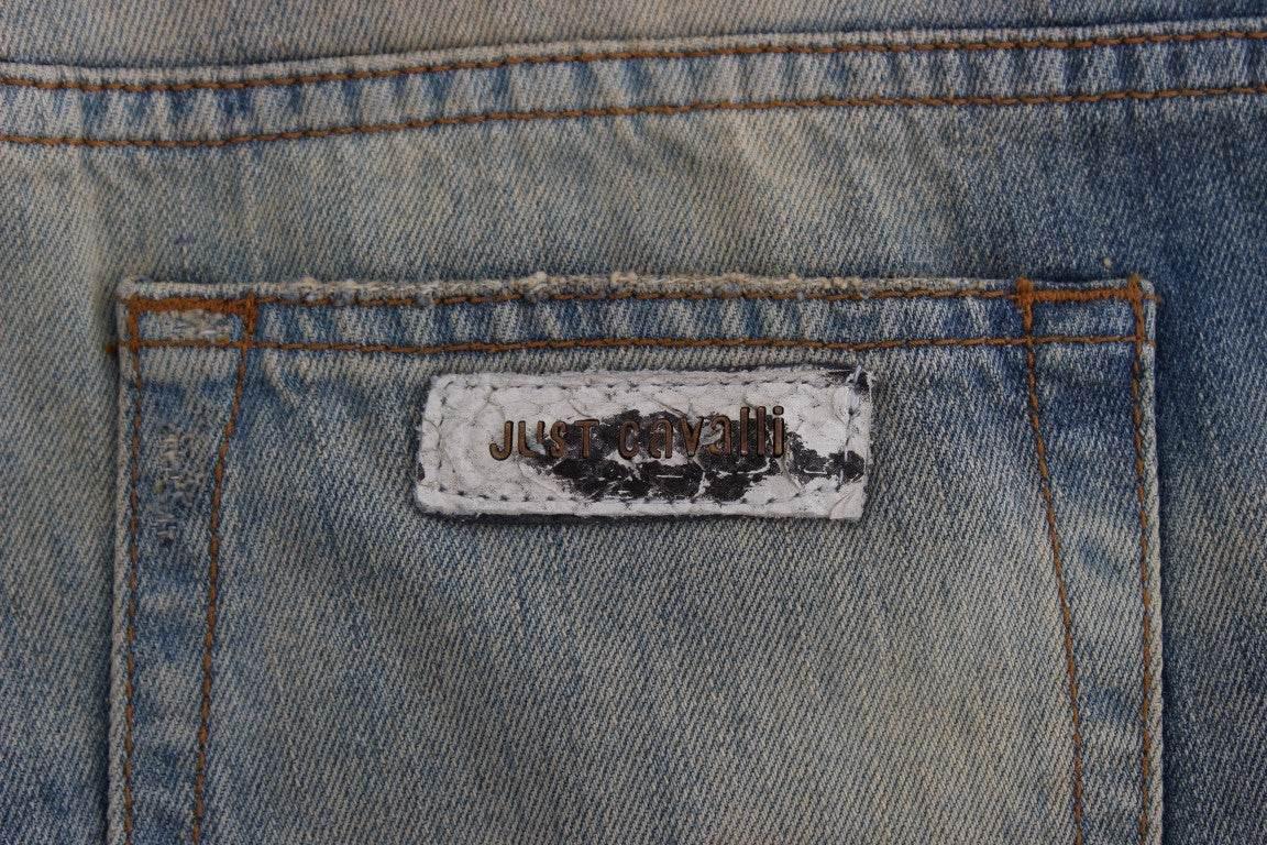 Cavalli Blue Wash Cotton Slim Fit Bootcut Jeans - Hilstor