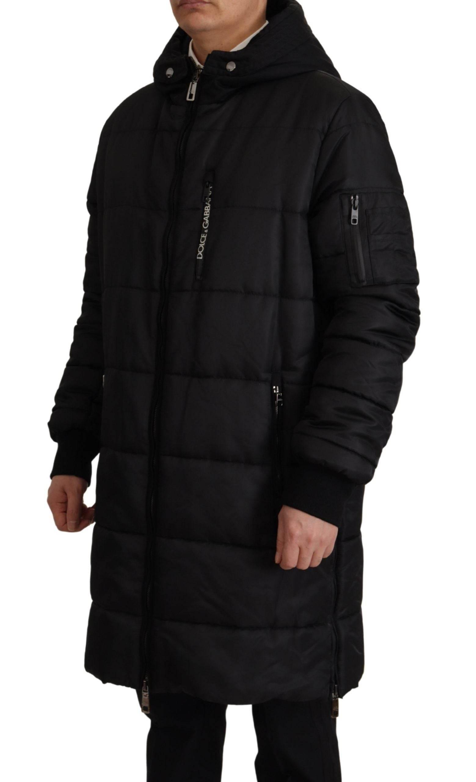 Dolce & Gabbana Black Nylon Hooded Parka Coat Winter Jacket - Hilstor