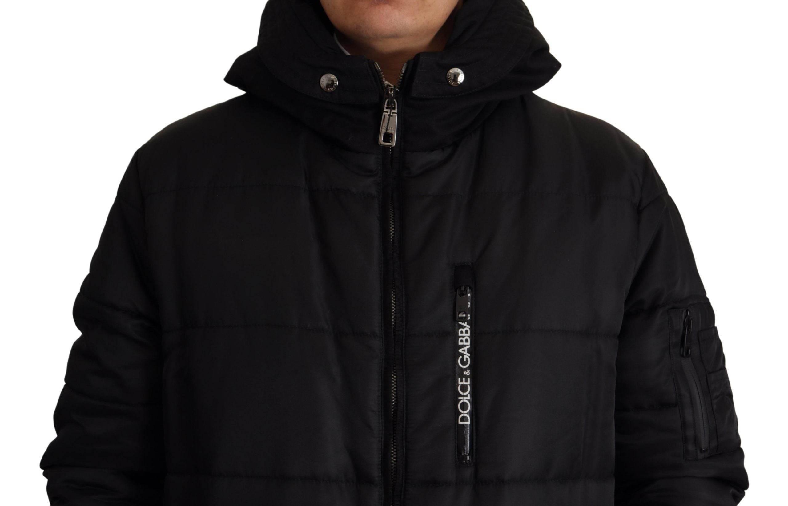 Dolce & Gabbana Black Nylon Hooded Parka Coat Winter Jacket - Hilstor