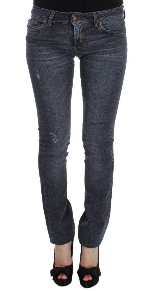 Cavalli Blue Wash Cotton Blend Slim Fit Jeans - Hilstor