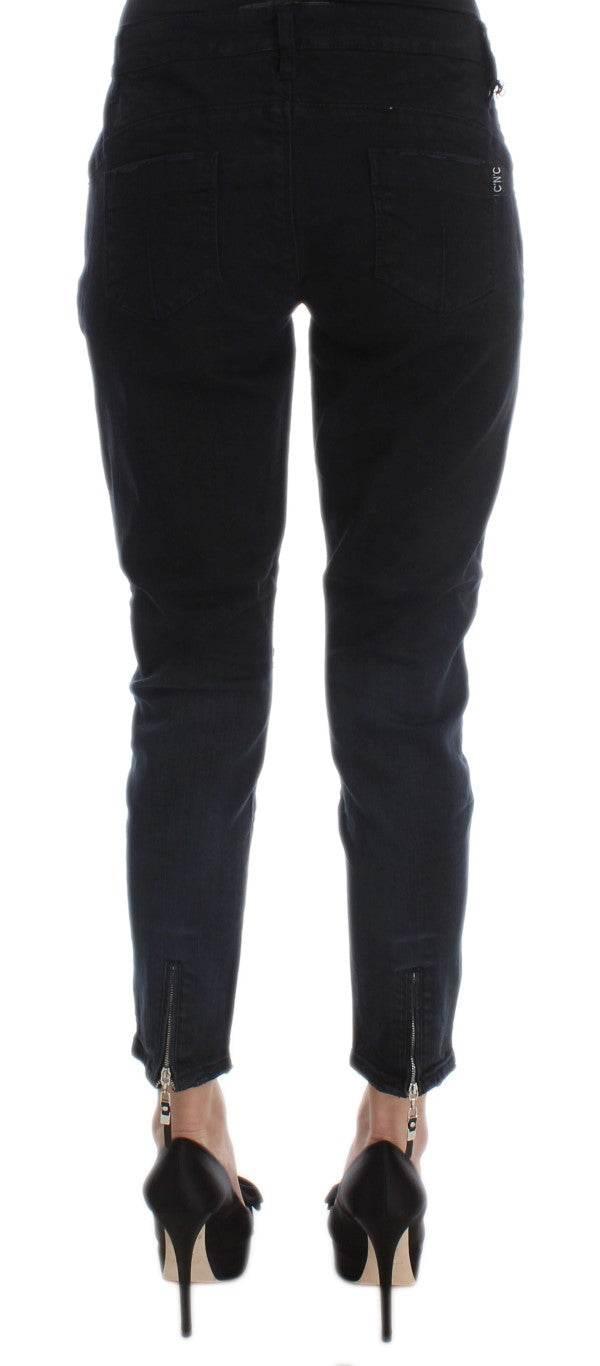 Costume National Black Cotton Slim Fit Cropped Jeans - Hilstor