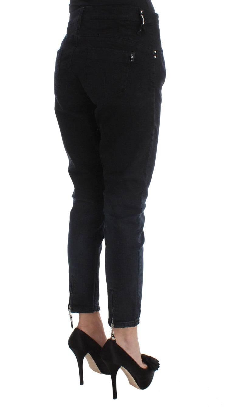 Costume National Black Cotton Slim Fit Cropped Jeans - Hilstor