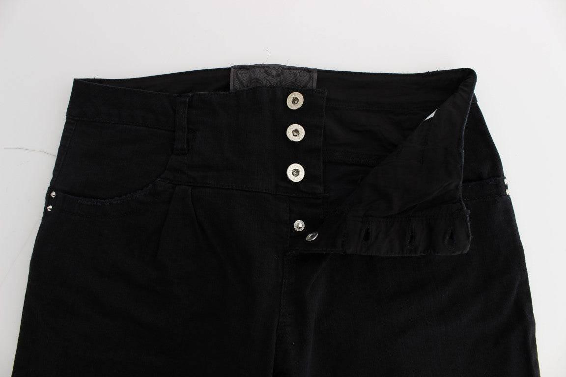 Costume National Black Cotton Slim Fit Cropped Jeans - Hilstor