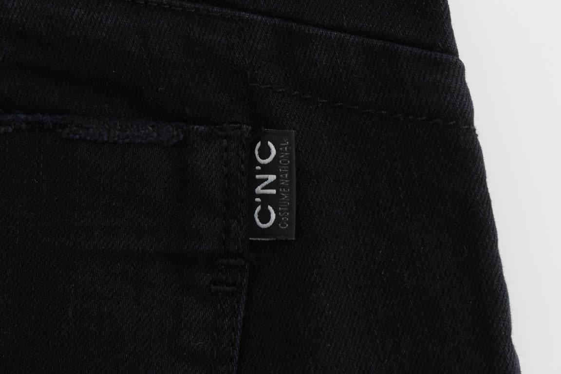 Costume National Black Cotton Slim Fit Cropped Jeans - Hilstor