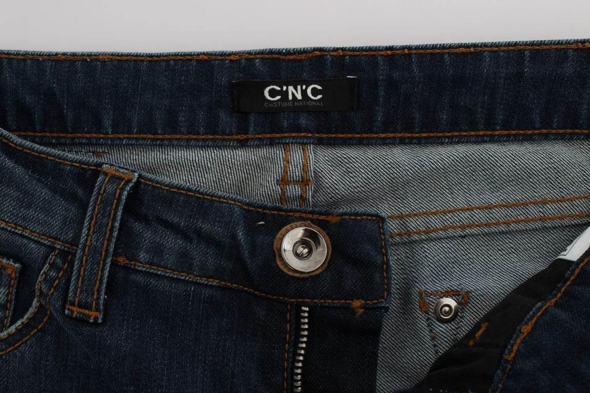 Costume National Blue Cotton Blend Bootcut Jeans - Hilstor
