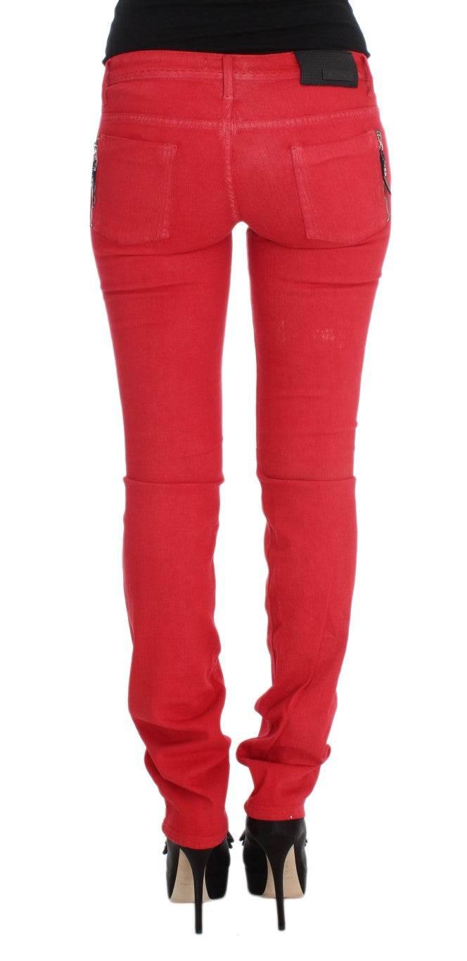 Costume National Red Cotton Blend Super Slim Fit Jeans - Hilstor