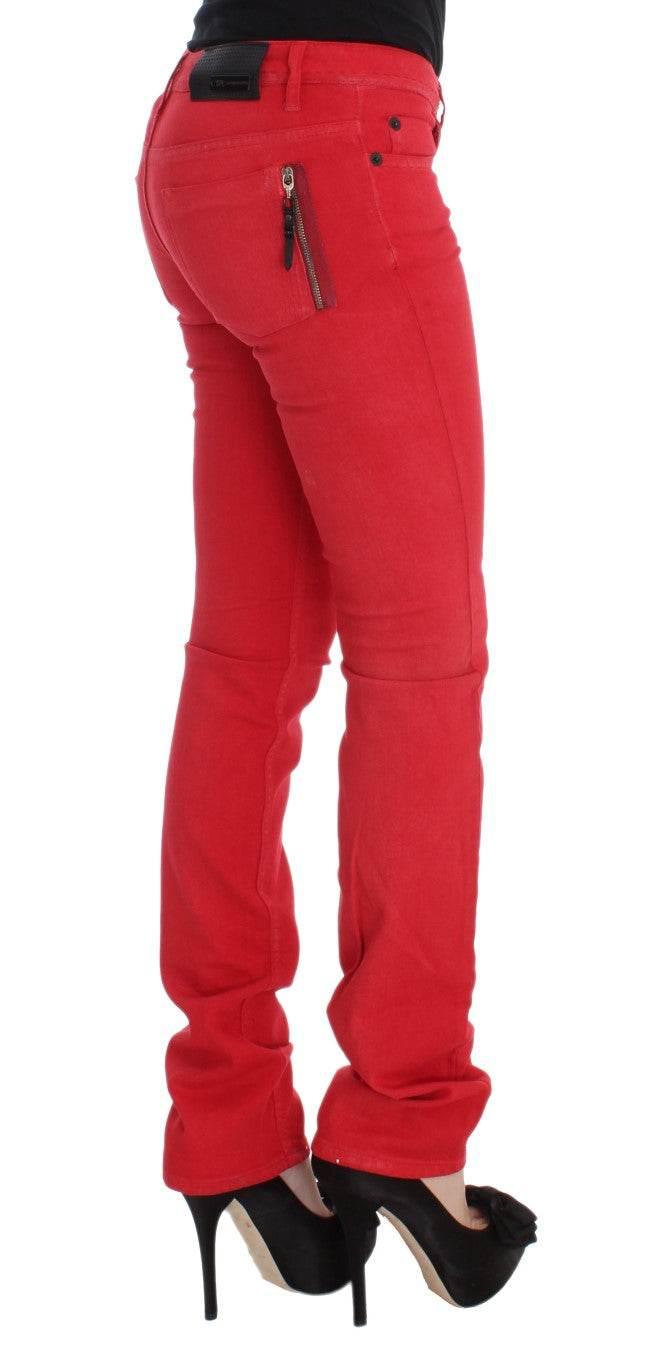 Costume National Red Cotton Blend Super Slim Fit Jeans - Hilstor