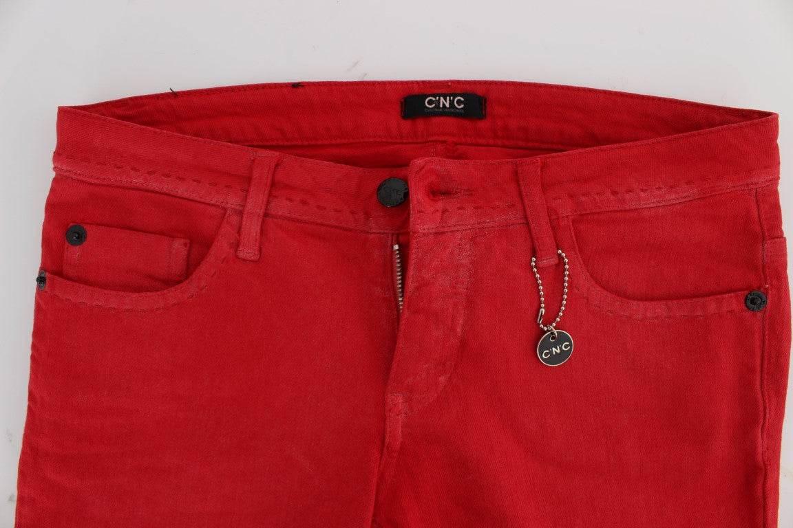 Costume National Red Cotton Blend Super Slim Fit Jeans - Hilstor
