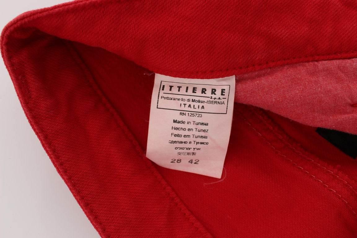 Costume National Red Cotton Blend Super Slim Fit Jeans - Hilstor
