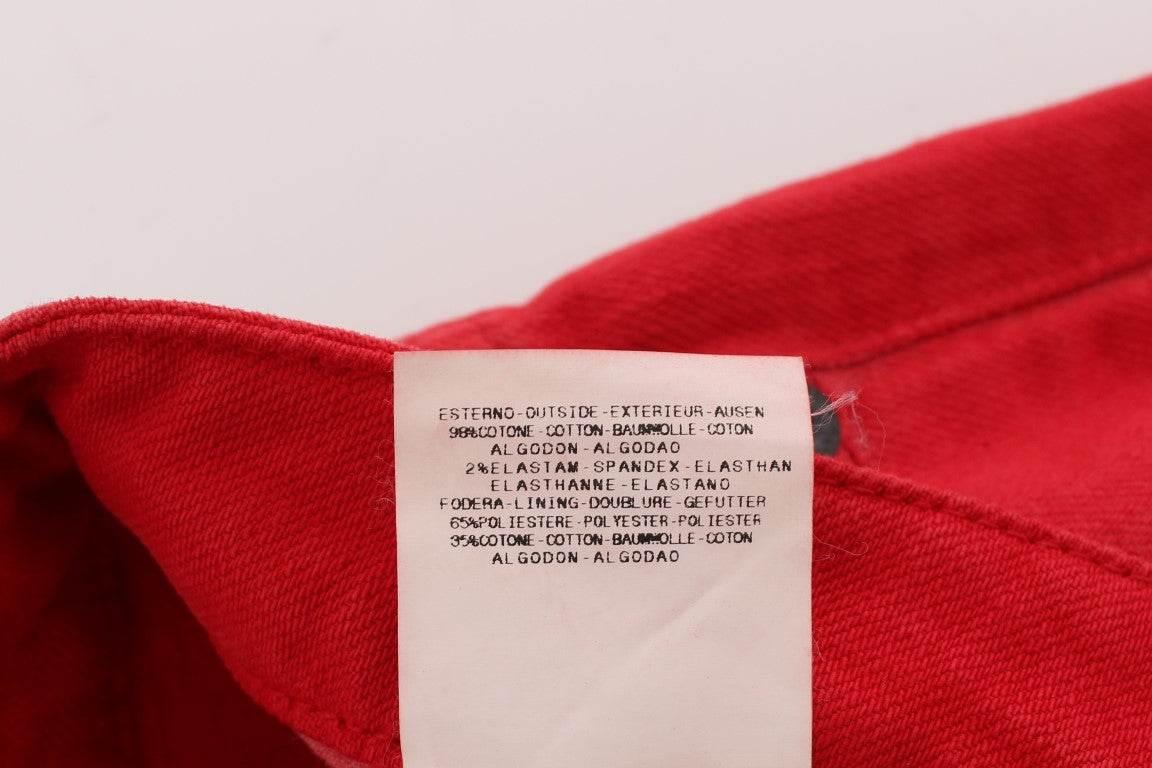 Costume National Red Cotton Blend Super Slim Fit Jeans - Hilstor