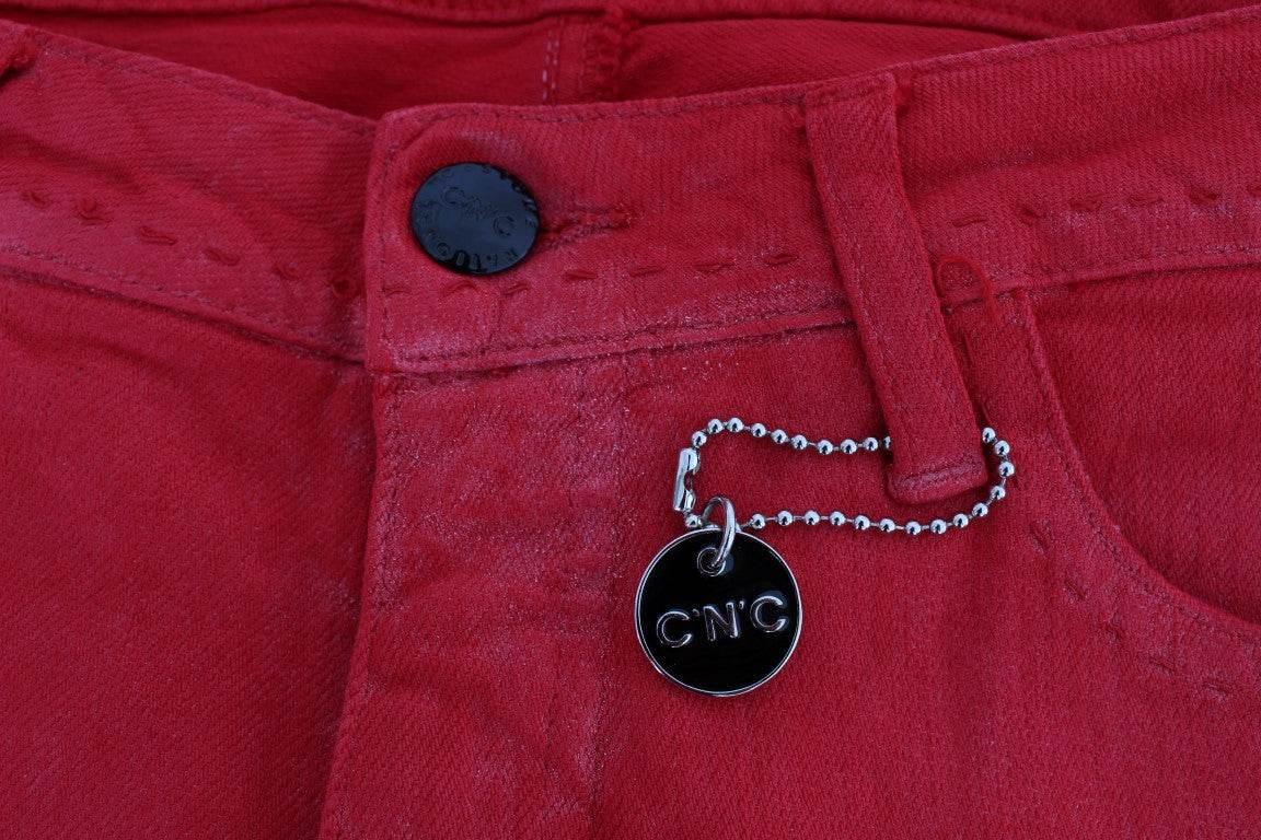 Costume National Red Cotton Blend Super Slim Fit Jeans - Hilstor