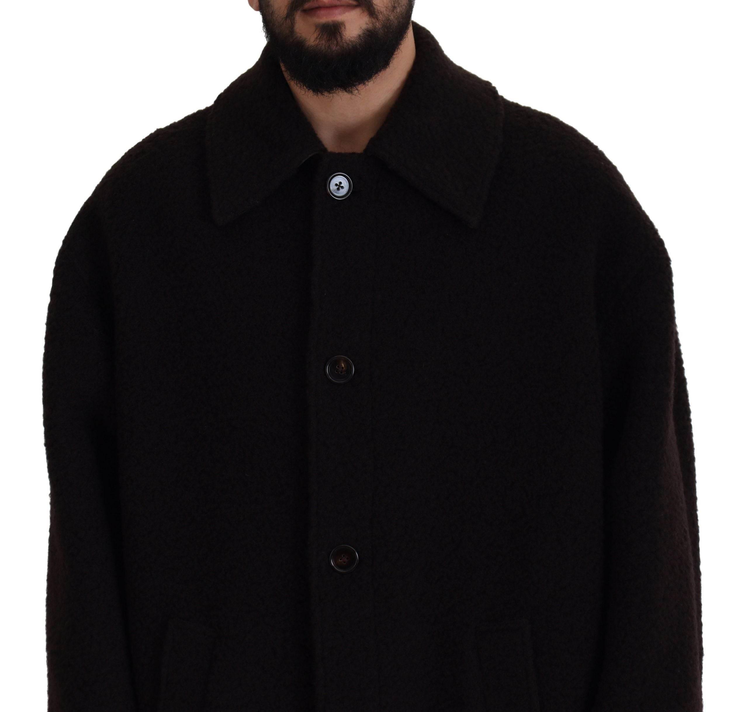 Dolce & Gabbana Black Alpaca Button Down Trench Coat Jacket - Hilstor