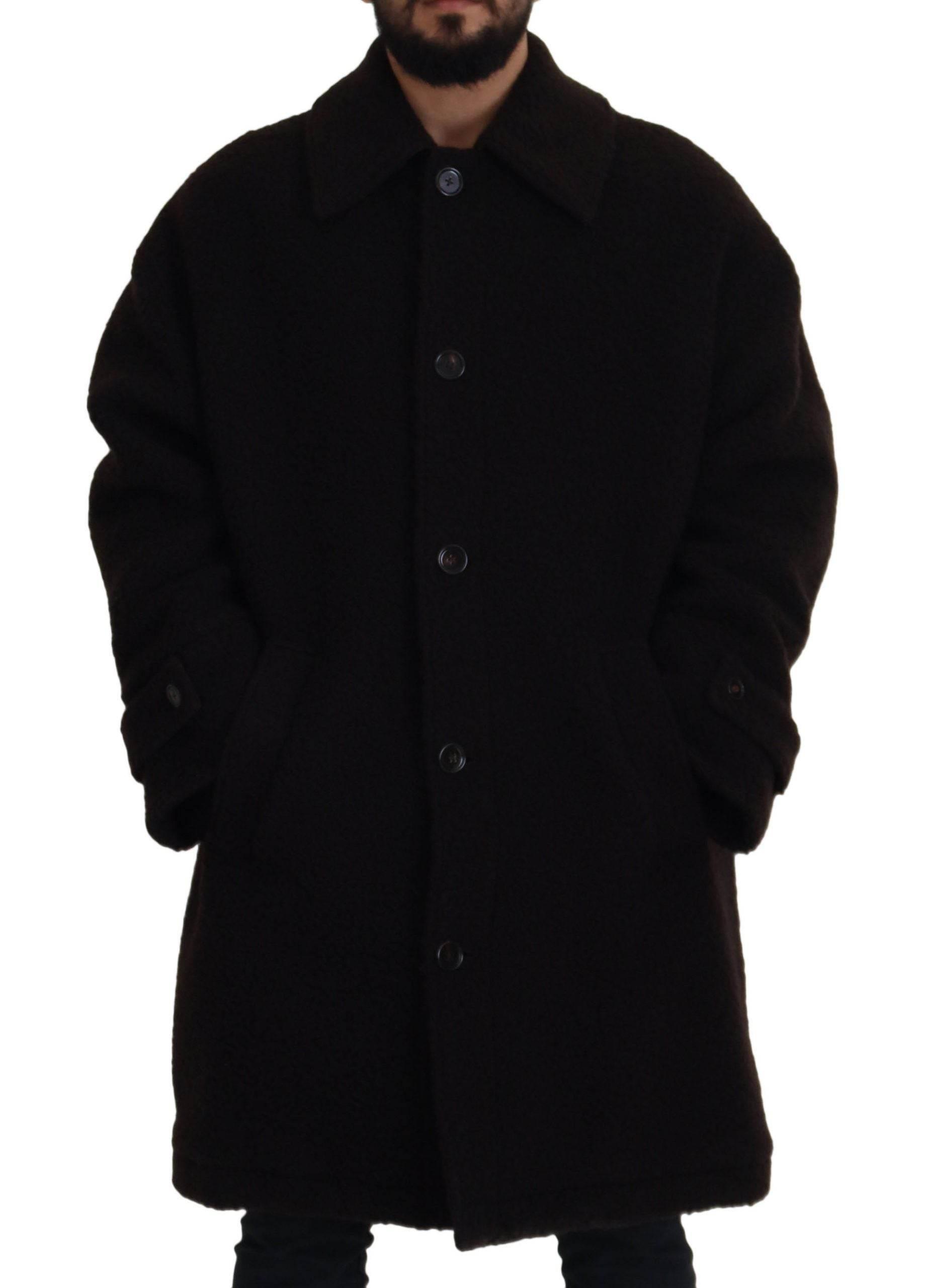 Dolce & Gabbana Black Alpaca Button Down Trench Coat Jacket - Hilstor
