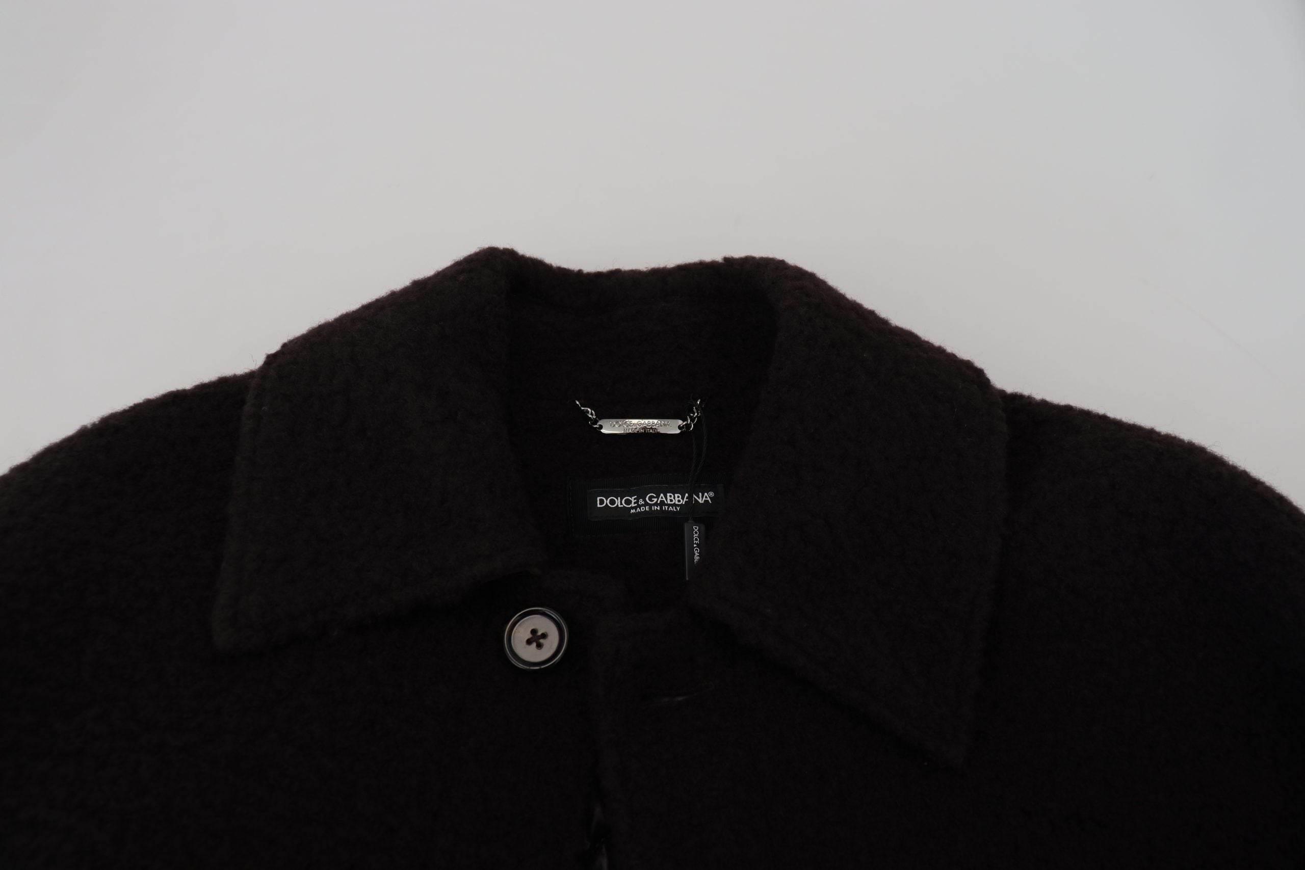 Dolce & Gabbana Black Alpaca Button Down Trench Coat Jacket - Hilstor