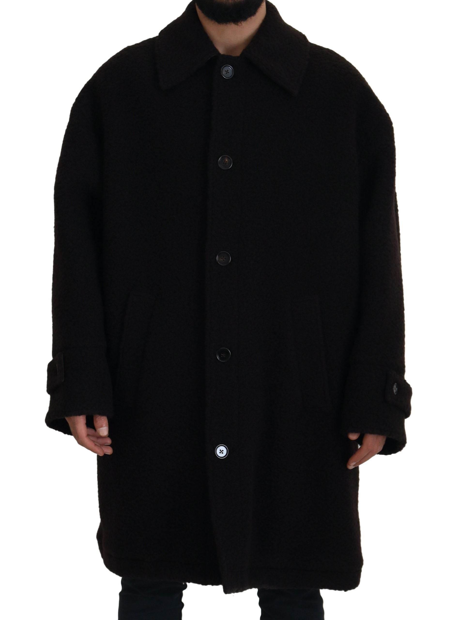 Dolce & Gabbana Black Alpaca Button Down Trench Coat Jacket - Hilstor