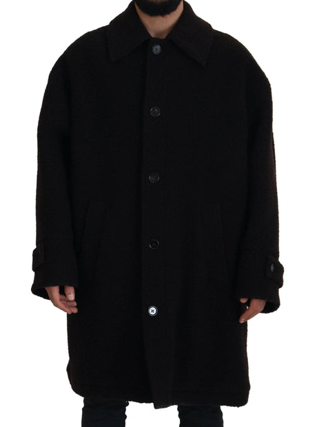Dolce & Gabbana Black Alpaca Button Down Trench Coat Jacket - Hilstor