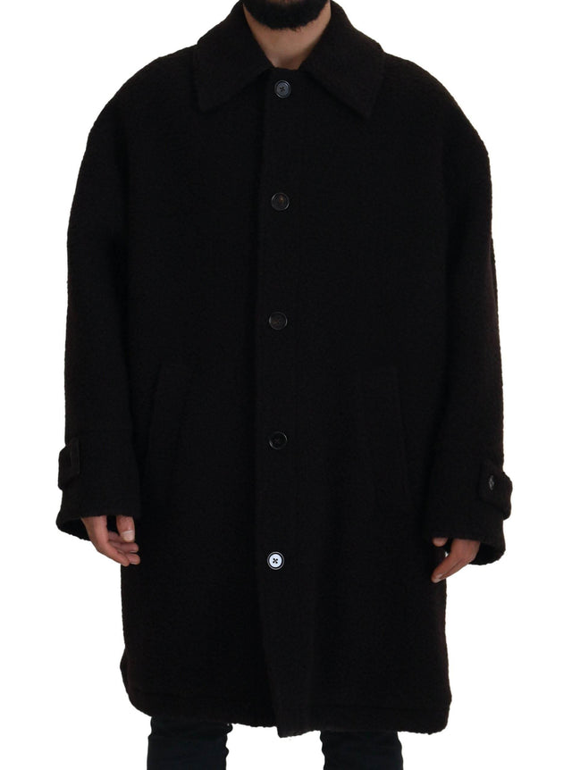Dolce & Gabbana Black Alpaca Button Down Trench Coat Jacket - Hilstor